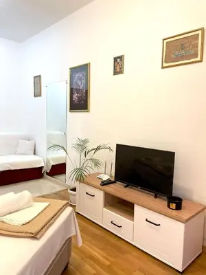 a living room with a flat screen tv on a table at Apartment Kralj in Kotor