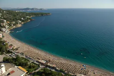 an aerial view of a beach and the ocean at Luxury Apartment Anastasia Tre canne in Budva