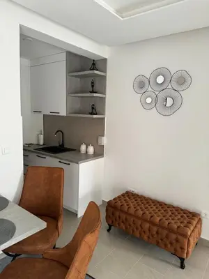 a living room with a couch and a kitchen at Apartman ANNA ATINA Budva in Budva