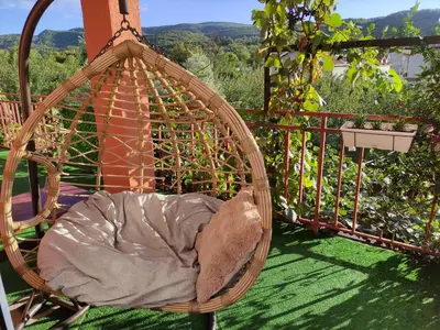 a bird sitting in a basket on a porch at Green Valley GV in Kotor
