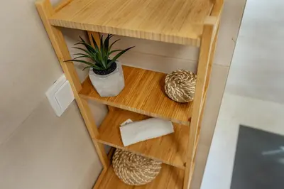a small wooden shelf with a plant in it at Apartment Throne in Kotor