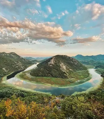 an aerial view of a river in the mountains at Rijeka crnojevica in Cetinje
