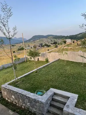 a stone wall in a field with a tree at Holiday House Korita in Podgorica