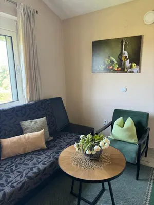 a living room with a couch and a table at Sunrise house apartments in Ulcinj