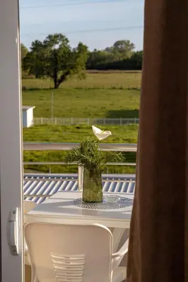 a table with a vase with a white flower on it at Villa Elezi in Ulcinj