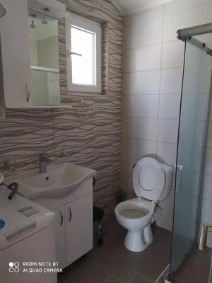 a bathroom with a toilet and a sink and a mirror at Rada in Kavač
