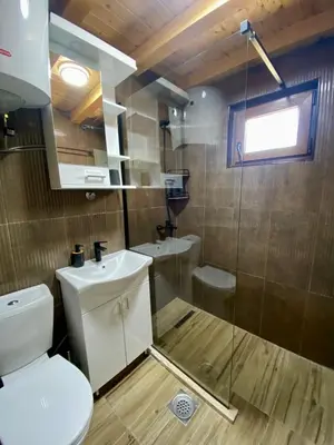a bathroom with a toilet and a sink and a shower at Skadar Lake House Nature Nest in Virpazar