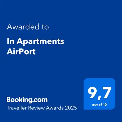 a blue screen with the text awarded to in apartments airport at In Apartments AirPort in Mitrovići