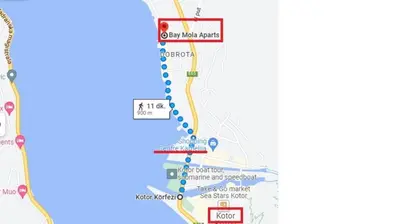 a map of the approximate location of the resort at Bay Mola Home in Kotor