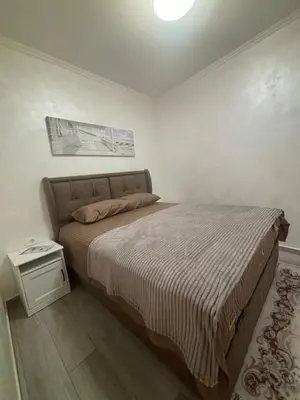 a bedroom with a large bed and a night stand at Petar Apartment in Podgorica