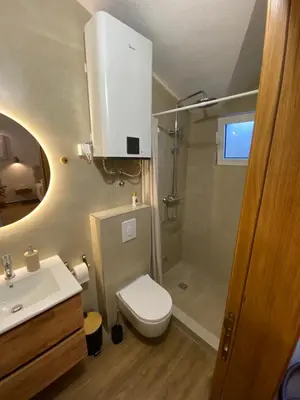 a bathroom with a toilet and a sink and a shower at Rooms Dujeva Drago-Resort in Rijeka Crnojevića