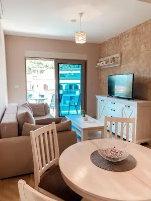 a living room with a couch and a table at Vanja apartment Przno in Budva