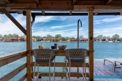 a bar on the deck of a boat on the water at Bel Assis in Ulcinj