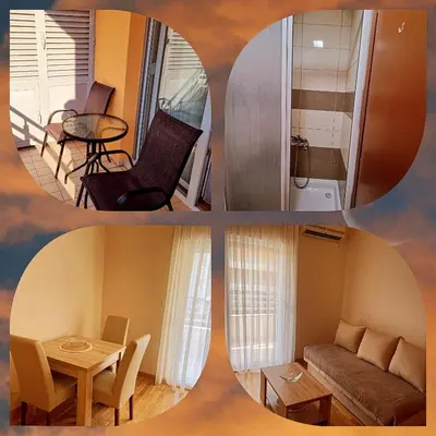 a collage of four pictures of a room at Studio apartment Vito in Podgorica