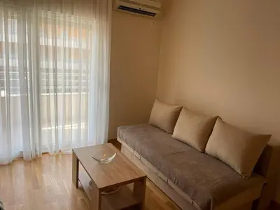 a living room with a couch and a table at Studio apartment Vito in Podgorica