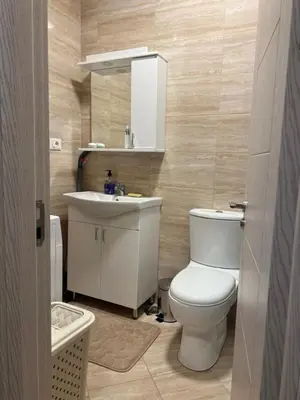 a bathroom with a white toilet and a sink at Apartman Tara in Ulcinj