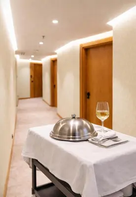 a silver tray on a table with a wine glass at Hotel Ponta Plaza Conference & Spa in Budva
