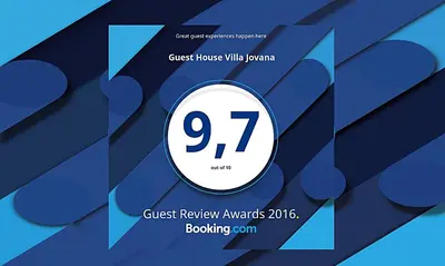 a poster for a guest house with clock at Villa Jovana Sea View in Budva