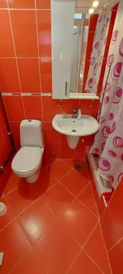a red bathroom with a toilet and a sink at Vaso & Viktor Apartment in Kotor