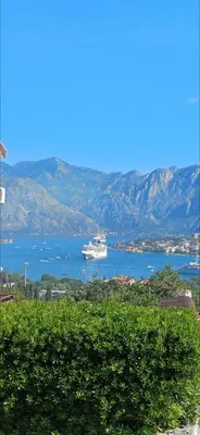 a cruise ship in a large body of water at Vaso & Viktor Apartment in Kotor