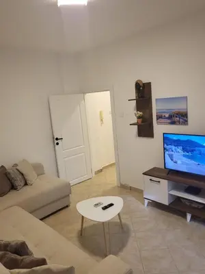 a living room with a couch and a flat screen tv at Apartman Vučko in Rafailovici