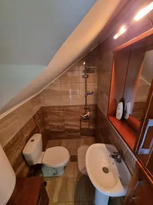 a small bathroom with a toilet and a sink at DMD Apartments in Budva