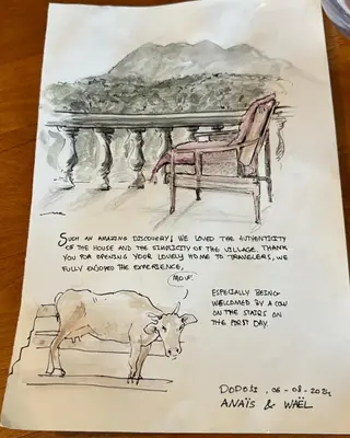 a drawing of a cow and a chair at NikolaS Family cottage in Cetinje