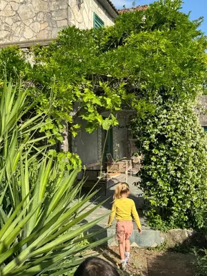 a little girl walking down the stairs of a house at NikolaS Family cottage in Cetinje