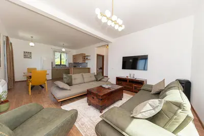 a living room with two couches and a tv at Country home Dolac POOL&SAUNA in Bar