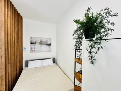 a small room with a bed and a plant at Apartment for you in Bar