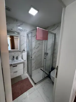 a bathroom with a shower and a sink and a toilet at Sarah in Bijela Glavica
