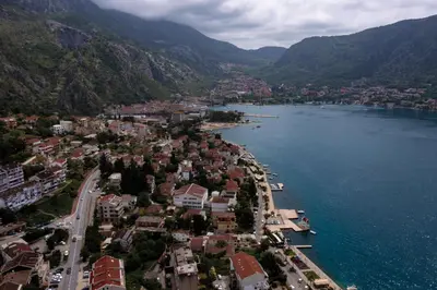 an aerial view of a town next to the water at Lux Apartment 88 in Kotor