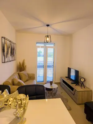 a living room with a couch and a tv at Boulevard Apartments in Kotor