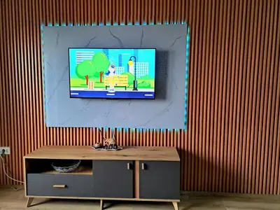 a wall with a tv on top of it at Apartment AS in Ulcinj
