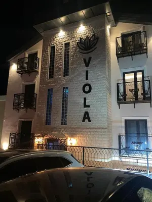 a car parked in front of a building at night at Viola Hotel Budva in Budva