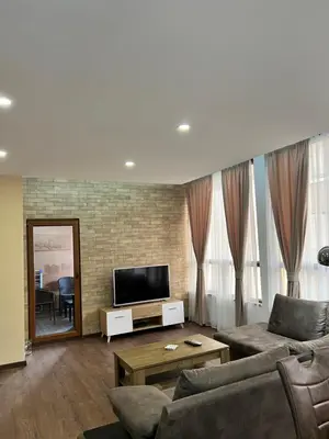 a living room with a couch and a television at Agatom in Budva
