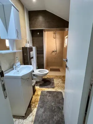 a bathroom with a white sink and a toilet at Agatom in Budva