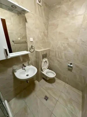 a bathroom with a toilet and a sink at Cozy 1 bedroom APT with free parking in Podgorica