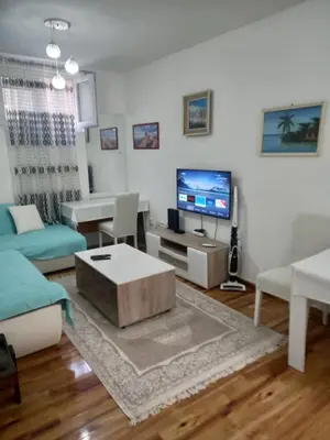a living room with a couch and a tv at Big Fashion - Central Point in Podgorica