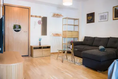 a living room with a couch and a table at Apartman Palma, Budva in Budva