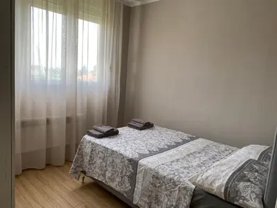a bedroom with a bed and a window at Original Sunny place in Podgorica