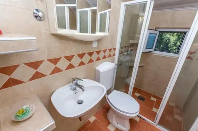 a bathroom with a toilet and a sink and a shower at Apartment Carpe Diem with the best sea view, Utjeha Montenegro Mediterranean Eu in Masline