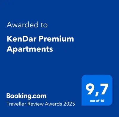 a blue screen with the text awarded to kenar premium apartments at KenDar Premium Apartments in Ulcinj