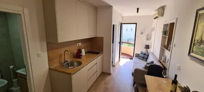 a kitchen with a sink and a counter top at Orlic Apartman in Budva