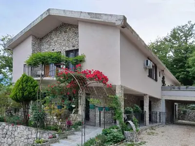 a house with red flowers on the side of it at Dado in Virpazar