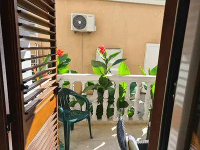a room with a table and chairs and plants at Apartman Zvjezdana Dolina in Budva