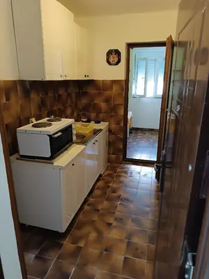 a kitchen with a sink and a stove in it at Mira i Ola Apartman in Budva