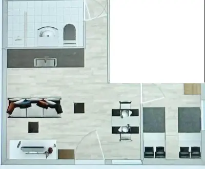 a view of a kitchen with chairs and a sink at My Choice in Budva