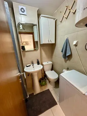 a small bathroom with a toilet and a sink at Sun Bay Petrovac in Petrovac na Moru