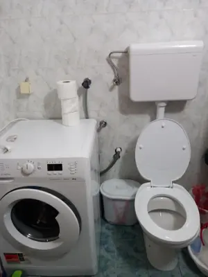 a bathroom with a washing machine and a toilet at Apartment Rumi Sutomore in Sutomore